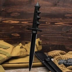 Combat Commander V42 Stiletto Dagger And Sheath - 1065 Carbon Steel Blade, Cast Aluminum And TPR Handle -Knife Series Shop F17 UC3448