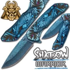 Shadow Warrior Assisted Opening Pocket Knife | DamascTec Steel Blade | Blue And Rainbow 9 Shadow Warrior Assisted Opening Pocket Knife | DamascTec Steel Blade | Blue And Rainbow -Knife Series Shop F19 BK3531