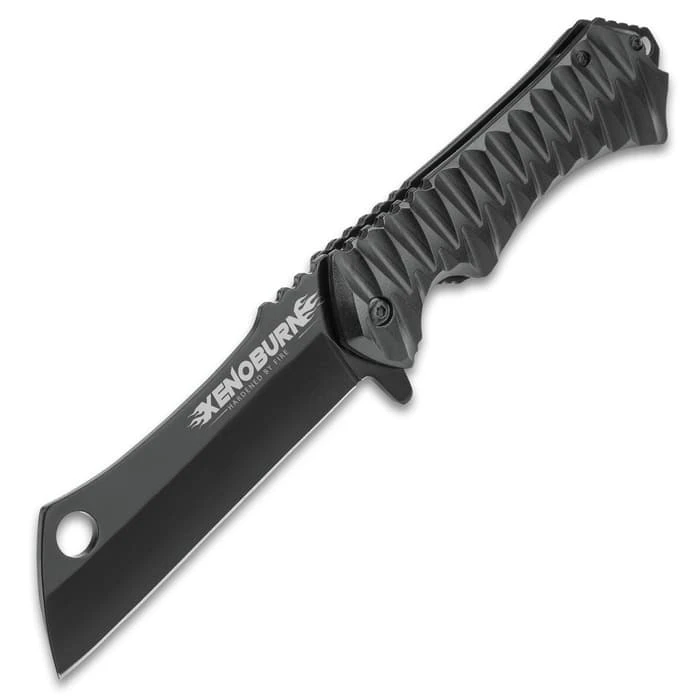 Xenoburn Assisted Opening Cleaver Pocket Knife - Black Titanium Coated Steel Blade, Textured TPU Handle, Pocket Clip, Lanyard Hole 5 Xenoburn Assisted Opening Cleaver Pocket Knife - Black Titanium Coated Steel Blade, Textured TPU Handle, Pocket Clip, Lanyard Hole - Image 5