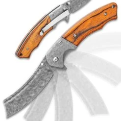 Boot Hill Razor Pocket Knife - Damascus Pattern Steel Blade, Wooden Handle Scales, Assisted Opening, Damascus Bolsters, Pocket Clip 9 Boot Hill Razor Pocket Knife - Damascus Pattern Steel Blade, Wooden Handle Scales, Assisted Opening, Damascus Bolsters, Pocket Clip -Knife Series Shop F19 BK4904