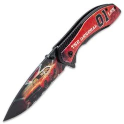 General Lee Pocket Knife - Printed Stainless Steel Blade, Aluminum Handle, Wooden Facing, Pocket Clip - Closed 4 1/2” -Knife Series Shop F19 BK5600