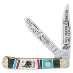 Kissing Crane 2021 Trail Of Tears Trapper Knife - Stainless Steel Blades, Bone Handle Scales, Hammered Bolsters -Knife Series Shop F19 KC5852