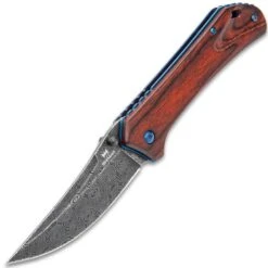 Shinwa Zhanshi Bloodwood Assisted Opening Pocket Knife - Stainless Steel Blade, Wooden Handle Scales, Blue Liners And Pocket Clip -Knife Series Shop F19 KZ1025