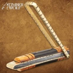 Timber Wolf Brass Barrister Pocket Knife - Damascus Steel Blade, Wooden Handle, Brass Pins And Liners - Closed 4 1/2” -Knife Series Shop F19 TW1195