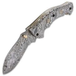 Timber Wolf Steam Pocket Knife - Damascus Steel Blade, Assisted Opening, Damascus Steel Handle, Brass Liners, Rosette Accents 9 Timber Wolf Steam Pocket Knife - Damascus Steel Blade, Assisted Opening, Damascus Steel Handle, Brass Liners, Rosette Accents -Knife Series Shop F19 TW1207