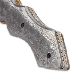 Timber Wolf Knights Watch Pocket Knife And Sheath - Damascus Steel Blade, Damascus Steel Handle Scales, Brass Fileworked Liners -Knife Series Shop F19 TW1218