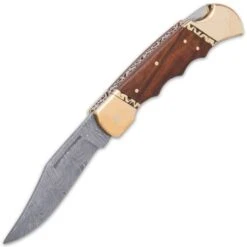 Timber Wolf Chief Executive Pocket Knife - Damascus Steel Blade, Wooden Handle Scales, Brass Bolsters, Fileworked Spine 11 Timber Wolf Chief Executive Pocket Knife - Damascus Steel Blade, Wooden Handle Scales, Brass Bolsters, Fileworked Spine -Knife Series Shop F19 TW723