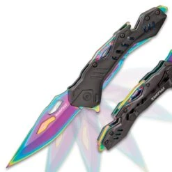Rampage® Rainbow Atomica Assisted Opening Pocket Knife - Stainless Steel Blade, Aluminum Handle, Bottle Opener, Pocket Clip - Closed 4 3/4” 9 Rampage® Rainbow Atomica Assisted Opening Pocket Knife - Stainless Steel Blade, Aluminum Handle, Bottle Opener, Pocket Clip - Closed 4 3/4” -Knife Series Shop F19 UC3305