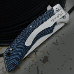 Honshu Black And Blue Sekyuriti Ball Bearing Pocket Knife - D2 Tool Steel Blade, G10 Handle Scales, Steel Pocket Clip -Knife Series Shop F19 UC3440