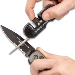 Sharpen It Up Knife Sharpener - TPU Housing, Ceramic, Tungsten Carbide, Diamond Tapered Rod, Lanyard Hole - Length 3 1/4” -Knife Series Shop F40 BK4612