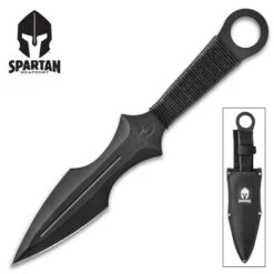 Super Spartan Throwing Dagger With Nylon Sheath - Stainless Steel Construction, Non-Reflective, Cord-Wrapped Handle - Length 14 3/4” -Knife Series Shop F47 BK4216