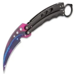 Galaxy Karambit Balisong Knife - Stainless Steel Blade, Colorful Artwork, Magnet Lock, Finger-Ring - Length 7 1/2” -Knife Series Shop F49 BK5363
