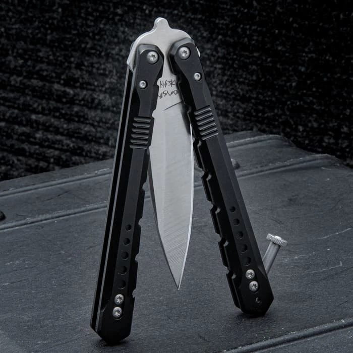Honshu Senjutsu Fly Butterfly Knife - 7Cr17 Stainless Steel Blade, Anodized 6061 Aluminum Handles, Stainless Steel Latch - Closed Length 5 1/4” 5 Honshu Senjutsu Fly Butterfly Knife - 7Cr17 Stainless Steel Blade, Anodized 6061 Aluminum Handles, Stainless Steel Latch - Closed Length 5 1/4” - Image 5