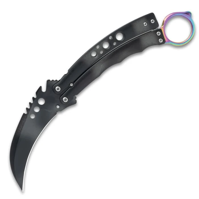 Black Hawk Karambit Butterfly Knife - Stainless Steel Blade, Stainless Steel Handle, Open-Ring Pommel - Closed 6" 5 Black Hawk Karambit Butterfly Knife - Stainless Steel Blade, Stainless Steel Handle, Open-Ring Pommel - Closed 6" - Image 5