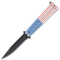 American Flag Butterfly Knife - Stainless Steel Blade, Stainless Steel Handle - Length 9" -Knife Series Shop F49 VB2174