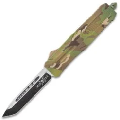M48 Camo Automatic OTF Knife - Stainless Steel Blade, Cerakote Coated TPU Handle, Slide Trigger, Pocket Clip - Length 9 1/2" -Knife Series Shop G04 UC3580