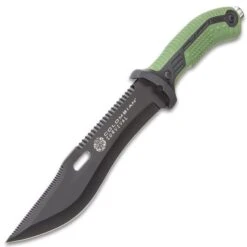 Colombian Bogota Survival Fixed Blade Knife With Sheath - Stainless Steel Blade, Serrations, Grippy TPR Handle - Length 12 7/10” -Knife Series Shop G17 BK4656