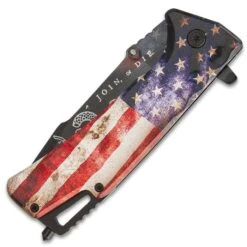 American Flag Bowie And Pocket Knife Set - Stainless Steel Blades, Aluminum Handles, Photograph Quality Artwork -Knife Series Shop G17 BK5192