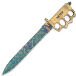 Combat Toothpick Knife And Sheath - Fire Kissed 1095 Carbon Steel Blade, Brass Knuckle Guard Handle, Distressed Finish 11 Combat Toothpick Knife And Sheath - Fire Kissed 1095 Carbon Steel Blade, Brass Knuckle Guard Handle, Distressed Finish -Knife Series Shop G17 BK5385