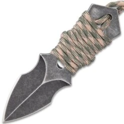 Black Legion Spearhead Neck Knife With Sheath - Solid Stainless Steel Construction, Stonewashed Finish, Paracord Wrapped Handle - Length 4 3/4” -Knife Series Shop G17 BV553