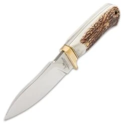 Special Edition Hibben Stag Chugach Hunter Knife With Sheath - German Steel Blade, Genuine Stag Handle, Brass Hand Guard -Knife Series Shop G17 GH5084GS