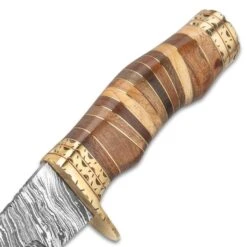 Timber Wolf Primeval Canyon Machete And Sheath - Damascus Steel Blade, Walnut Wood Handle, Brass Handguard - Length 15 1/4” -Knife Series Shop G17 TW917