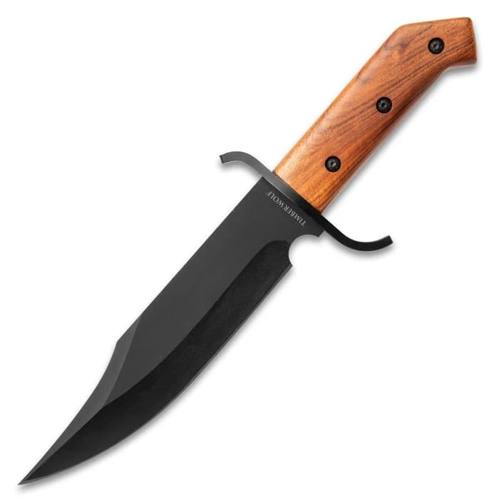 Timber Wolf ClaimStaker Bowie Knife And Sheath - 3Cr13 Stainless Steel Black Blade, Full-Tang, Wooden Handle - Length 12 1/2” 6 Timber Wolf ClaimStaker Bowie Knife And Sheath - 3Cr13 Stainless Steel Black Blade, Full-Tang, Wooden Handle - Length 12 1/2” - Image 6