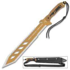 USMC Desert OPS Sawback Machete With Sheath - Stainless Steel Blade, Non-Reflective Coating, ABS Handle - Length 24” -Knife Series Shop G17 UC3377