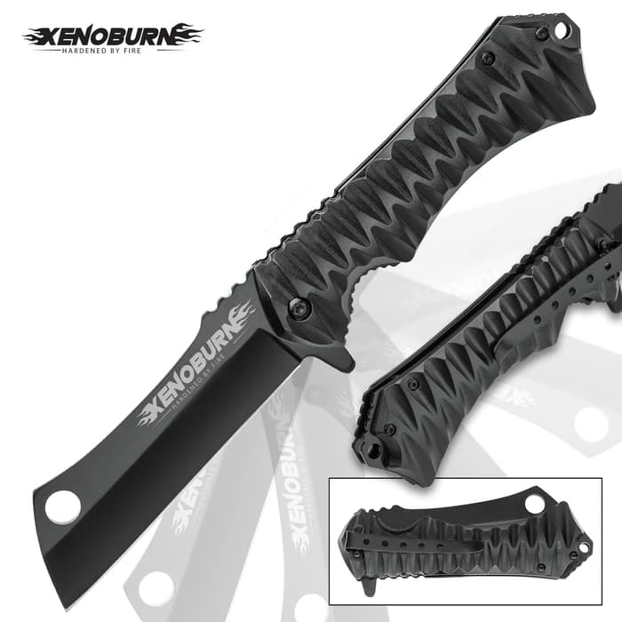 Xenoburn Assisted Opening Cleaver Pocket Knife - Black Titanium Coated Steel Blade, Textured TPU Handle, Pocket Clip, Lanyard Hole 6 Xenoburn Assisted Opening Cleaver Pocket Knife - Black Titanium Coated Steel Blade, Textured TPU Handle, Pocket Clip, Lanyard Hole - Image 6