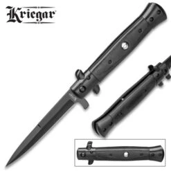 Kriegar Black Stiletto Assisted Opening Pocket Knife - Stainless Steel Blade, Non-Reflective, Wooden Handle -Knife Series Shop G19 KG228