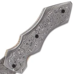 Timber Wolf Knights Watch Pocket Knife And Sheath - Damascus Steel Blade, Damascus Steel Handle Scales, Brass Fileworked Liners -Knife Series Shop G19 TW1218