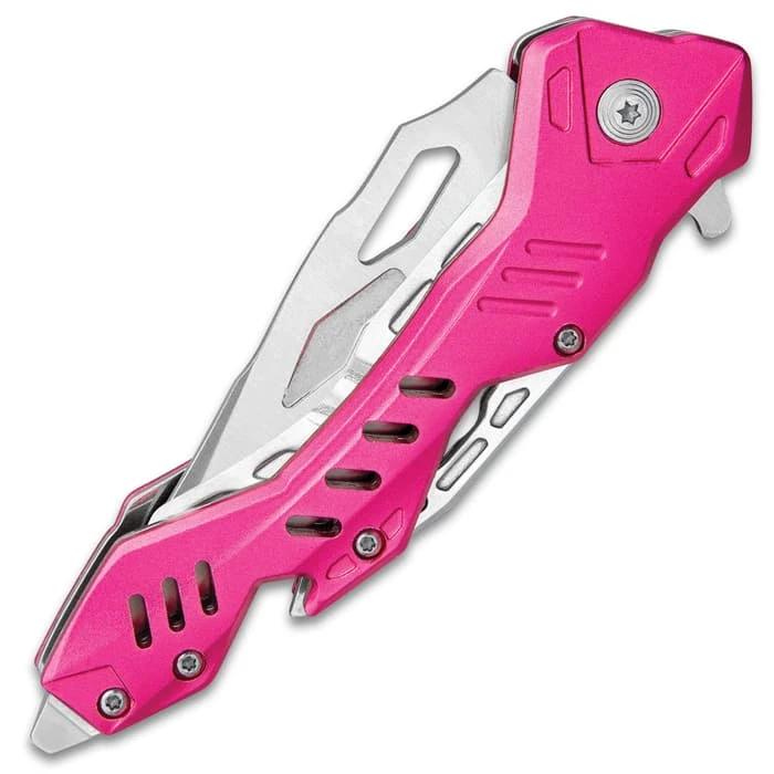 Rampage Pink Atomica Assisted Opening Pocket Knife - Stainless Steel Blade, Aluminum Handle, Bottle Opener, Pocket Clip - Closed 4 3/4” 6 Rampage Pink Atomica Assisted Opening Pocket Knife - Stainless Steel Blade, Aluminum Handle, Bottle Opener, Pocket Clip - Closed 4 3/4” - Image 6