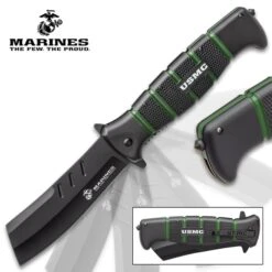 USMC Cleaver Maximum Assisted Opening Pocket Knife - Stainless Steel Blade, Non-Reflective, TPR Handle, Pocket Clip -Knife Series Shop G19 UC3342