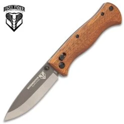 Bushmaster Explorer Pocket Knife - S35V Steel Blade, Zebra Wood Handle Scales, Ball Bearing Pivot Lock - Closed 4 3/8” -Knife Series Shop G19 UC3441