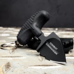 Combat Commander Mini Black Push Dagger - Sheath Has Keyring And Clip - Serrated Blade - 2 3/4” Length -Knife Series Shop G47 UC3171B