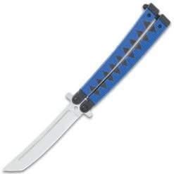 Blue Samurai Butterfly Knife - Stainless Steel Tanto Blade, Aluminum Handle, Latch Lock - Length 9 3/4" -Knife Series Shop G49 VB2075