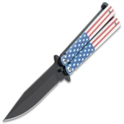 American Flag Butterfly Knife - Stainless Steel Blade, Stainless Steel Handle - Length 9" -Knife Series Shop G49 VB2174