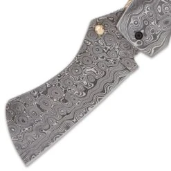 Timber Wolf Knights Watch Pocket Knife And Sheath - Damascus Steel Blade, Damascus Steel Handle Scales, Brass Fileworked Liners -Knife Series Shop H19 TW1218